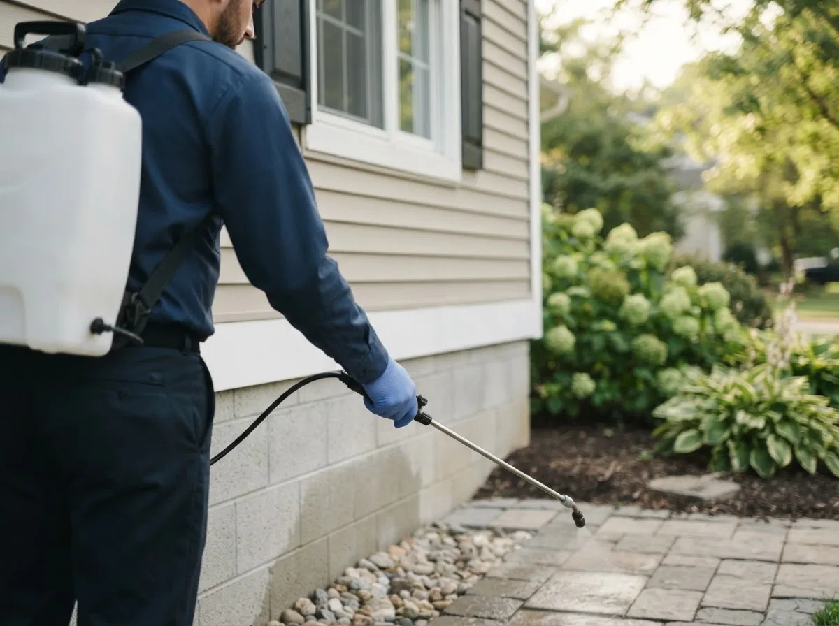 Pest control technician inspecting a home in New Wilmington, PA